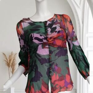 BCBGMaxAzria Floral Blouse 100% silk M